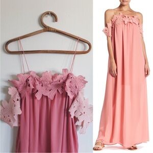 Anthropologie pink Floral Off-Shoulder Maxi Dress